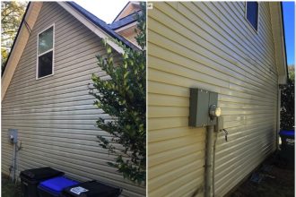 before and after washing exterior wall