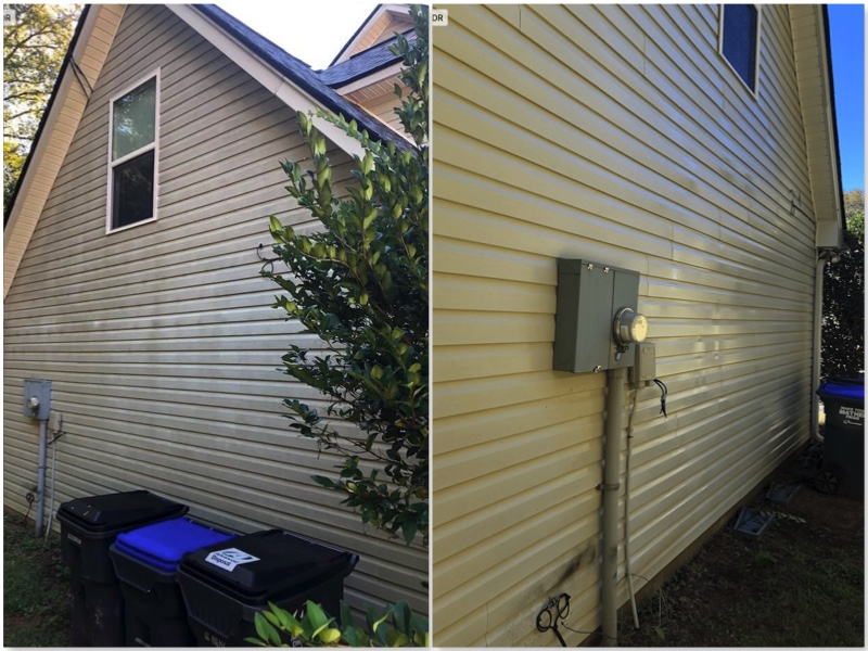 before and after washing exterior wall